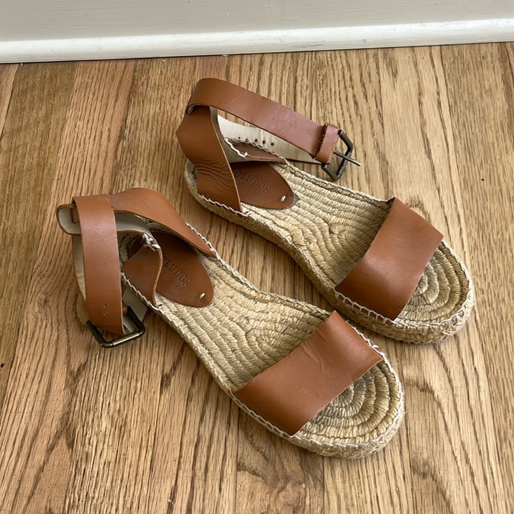 Soludo brown leather ankle strap sandals, worn a couple of times.